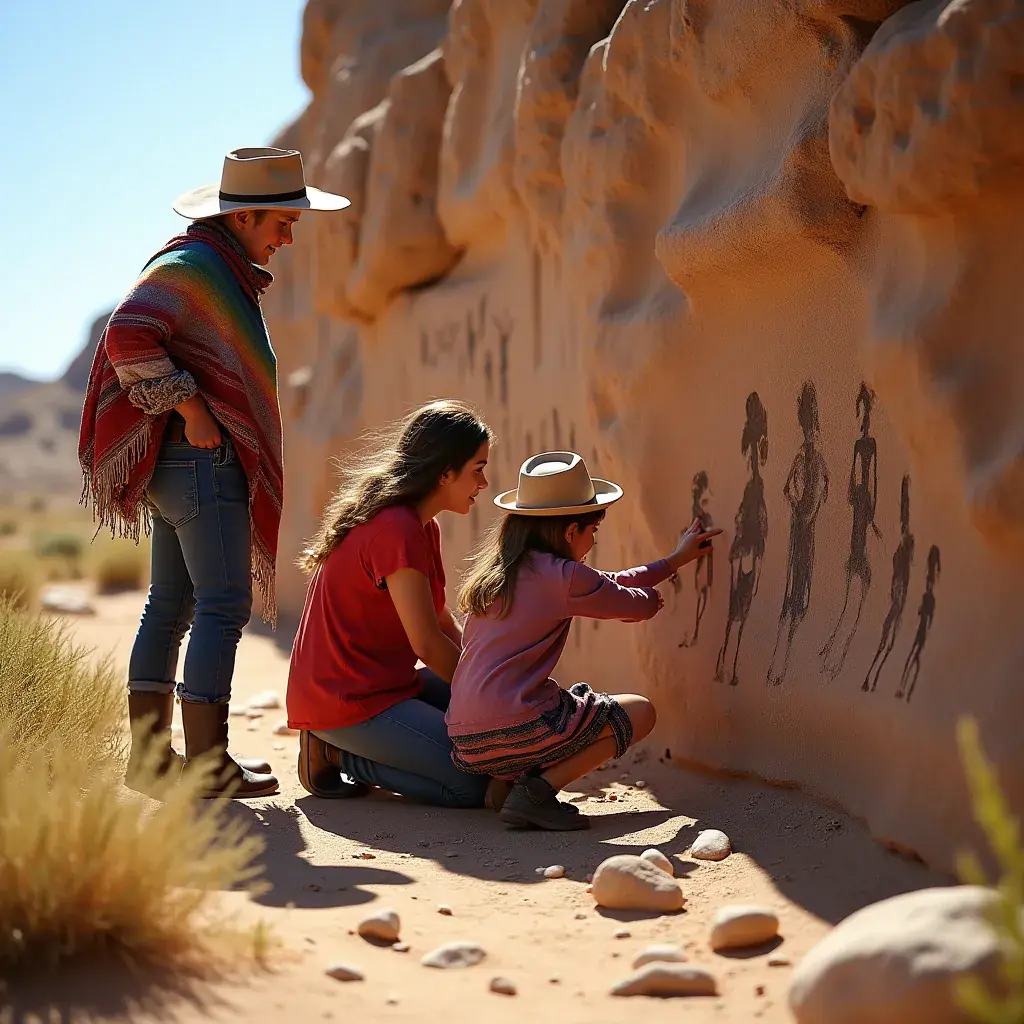 Древние наскальные рисунки на стенах скал в Нью-Мексико, отражающие культуру коренных народов.